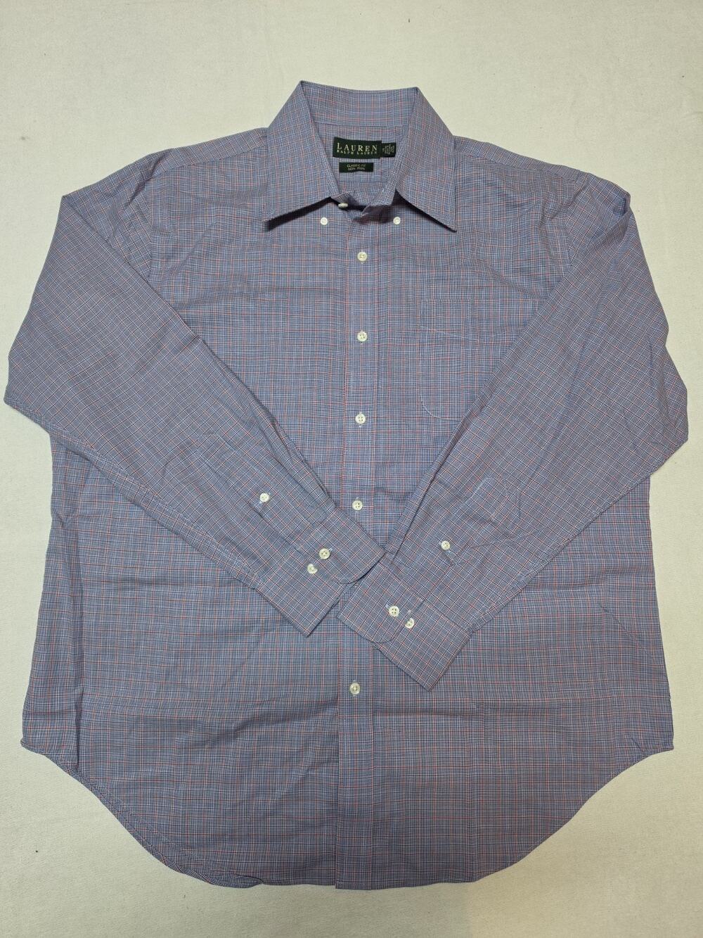 Lauren Ralph Lauren Menβs 17 34/35 Classic Fit Non Iron Plaid Dress Shirt...